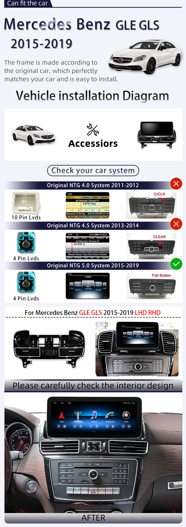 For Mercedes Benz ML GL GLE 2015-2019(图2)