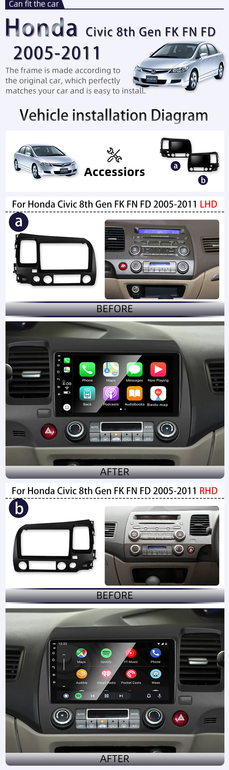 For Honda Civic 8th Gen FK FN FD(图2) For Honda Civic 8th Gen FK FN FD(图2)