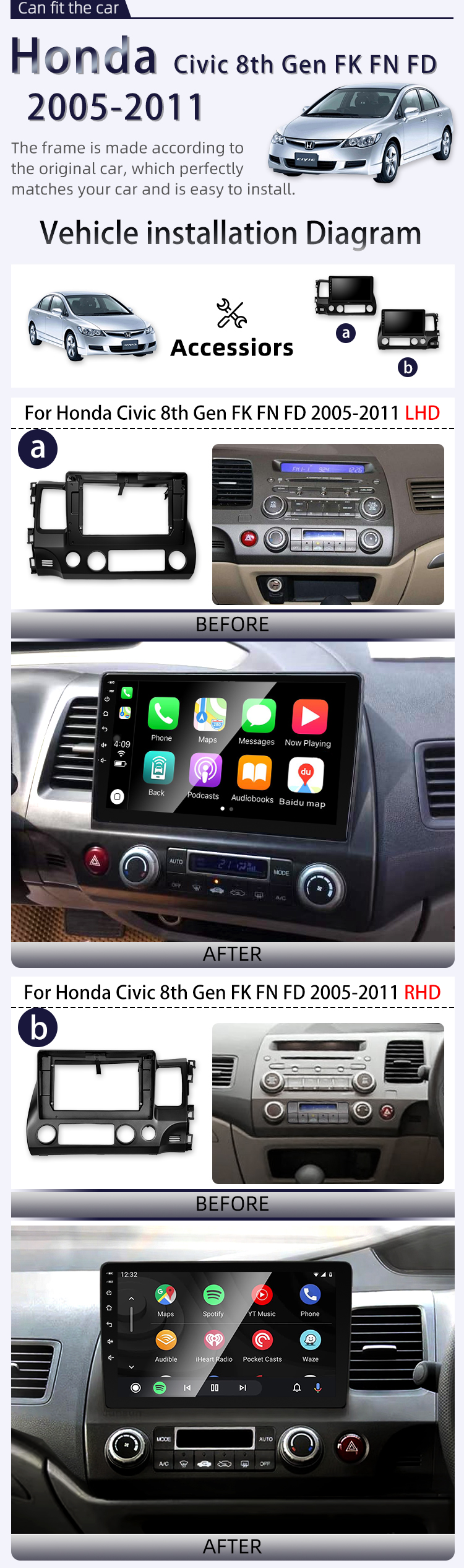 For Honda Civic 8th Gen FK FN FD(图2) For Honda Civic 8th Gen FK FN FD(图2)